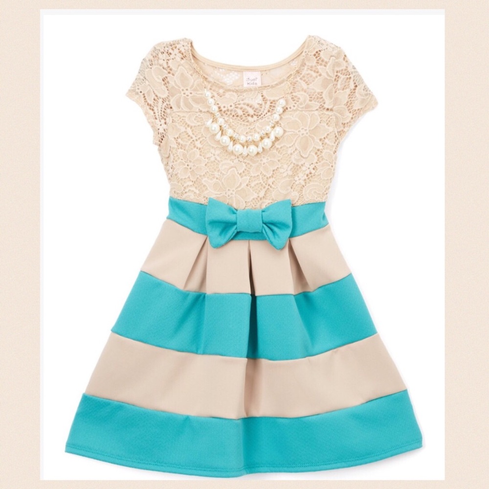 Just Kids Tan/Mint Stripe  A-Line Dress Size 12